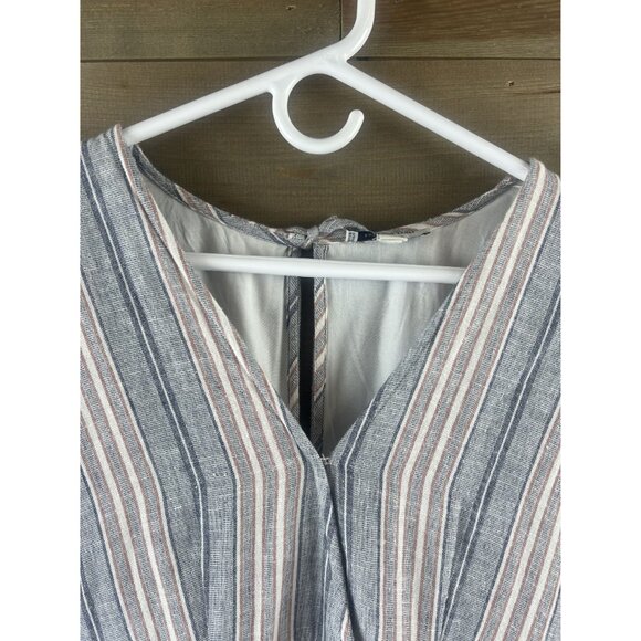 American Eagle Womens Romper Striped VNeck Cinched Waist Linen Blend Large - Picture 3 of 11